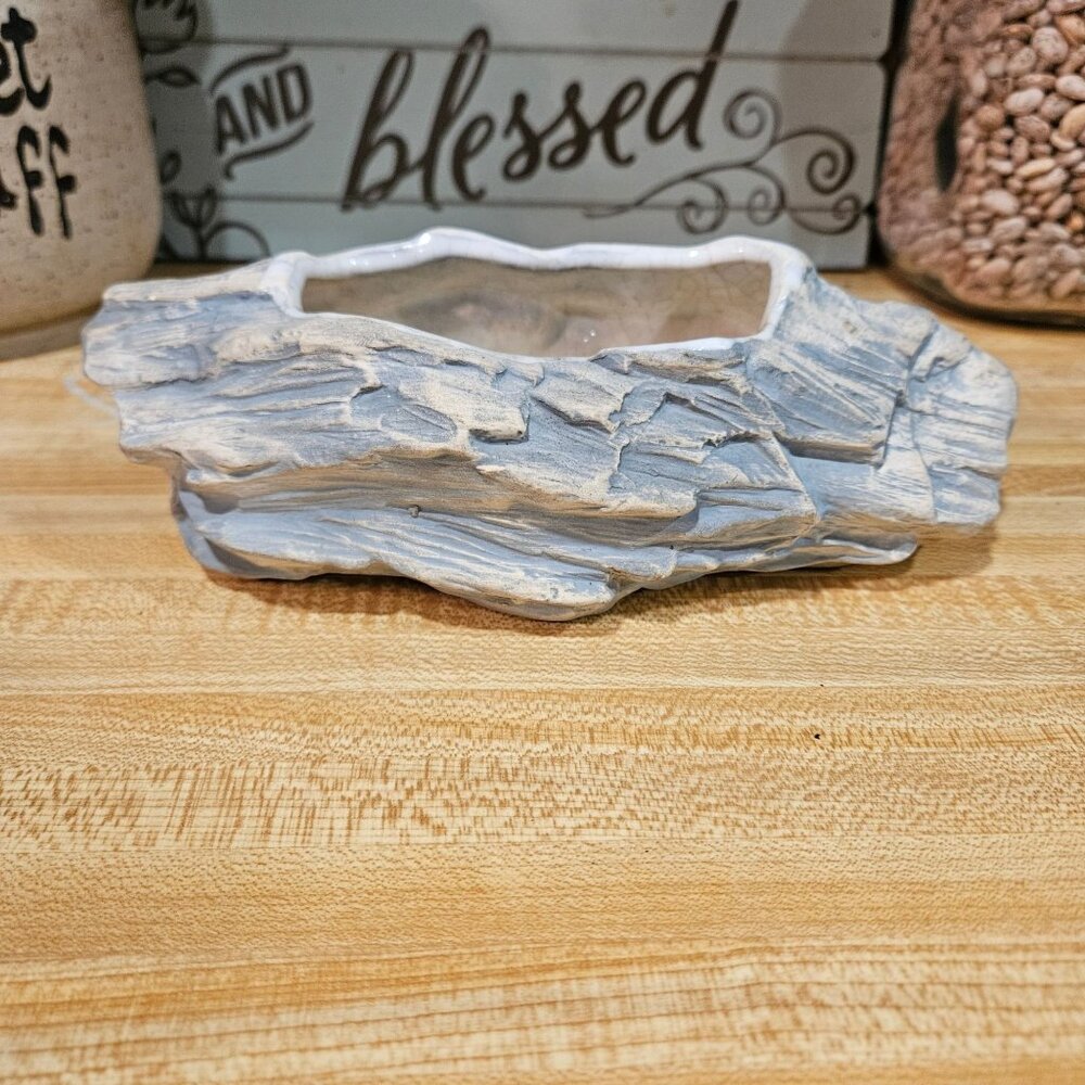 Vintage McCoy USA Ceramic Blue & White Rock-Style Planter Vase Rustic Decor